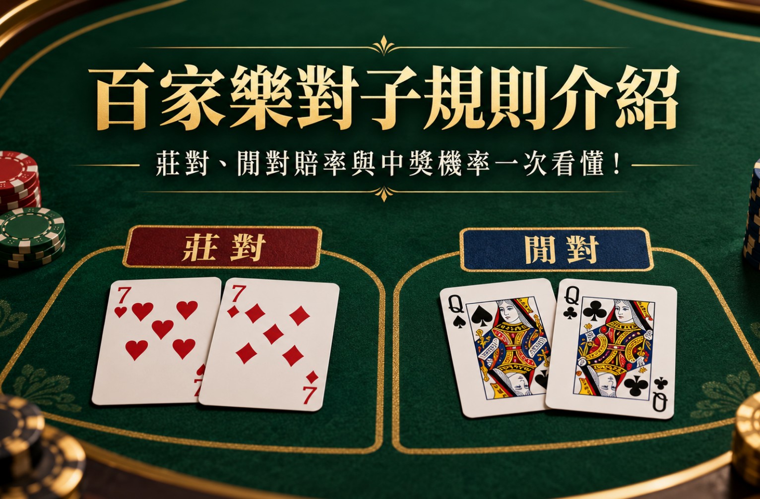 百家樂對子規則介紹｜莊對、閒對賠率與中獎機率一次看懂！